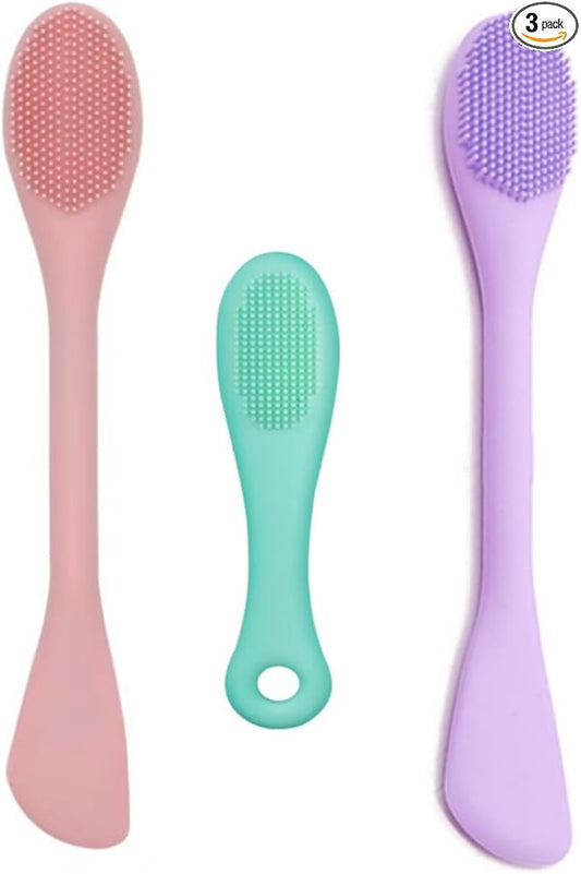 Premium Silicone Facial Cleansing Brush Combo 3pcs,Mask Applicator and Skincare Brush for Pore Cleansing，Manual Facial Cleansing for Exfoliating Face/Lip/Makeup Removal Scrubber