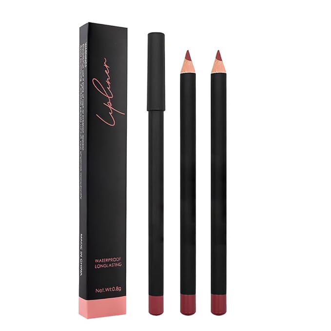 2 Pcs Natural Nude Brown Beige Colors Lip Liner Lipstick Pencils Set for Daily Makeup,Easy to Apply & Remove,Waterproof