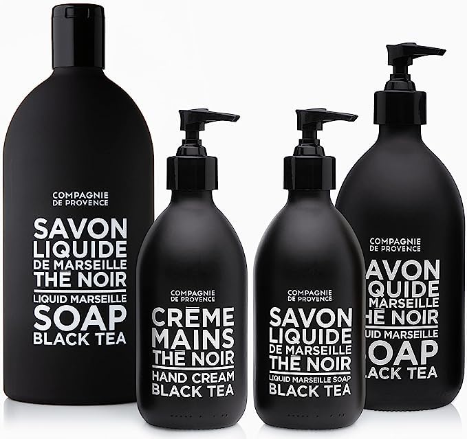 Compagnie de Provence Savon de Marseille Liquid Soap - Black Tea - 10 Fl Oz Glass Pump Bottle