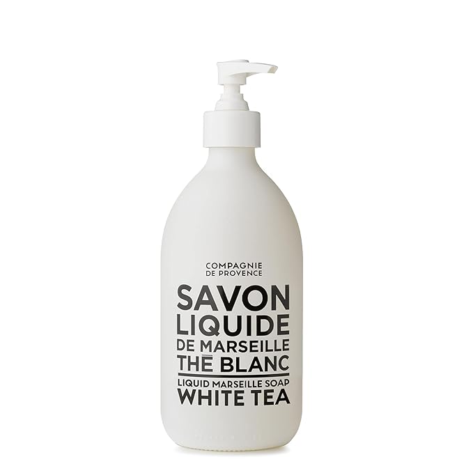 Compagnie de Provence Savon de Marseille Extra Pure Liquid Soap - White Tea - 16.7 Fl Oz Glass Pump Bottle and 33.8 fl oz Plastic Bottle Refill