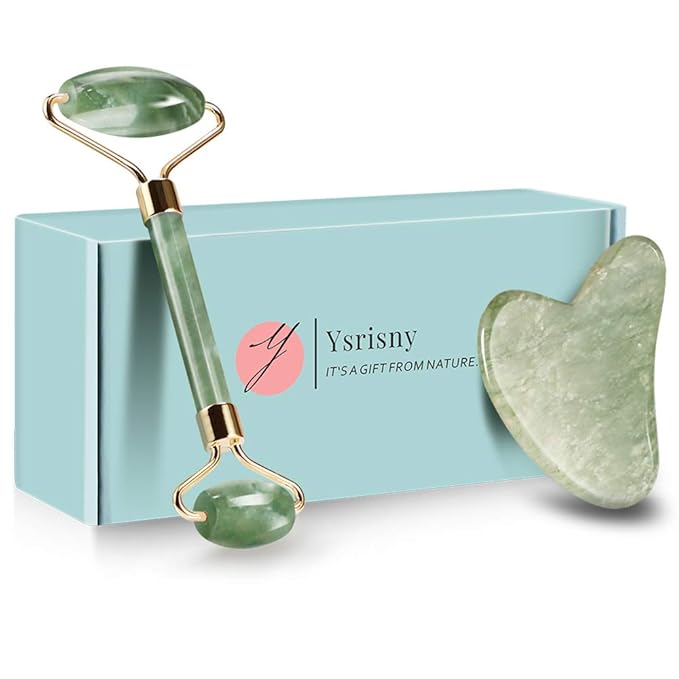 Ysrisny Gua Sha Facial Tools Jade Roller for Face - Facial Massage Tool for Anti Aging Wrinkles and Skin Rejuvenate -100% Natural Jade Stone for Face Eyes (Jade Roller+GUA SHA)