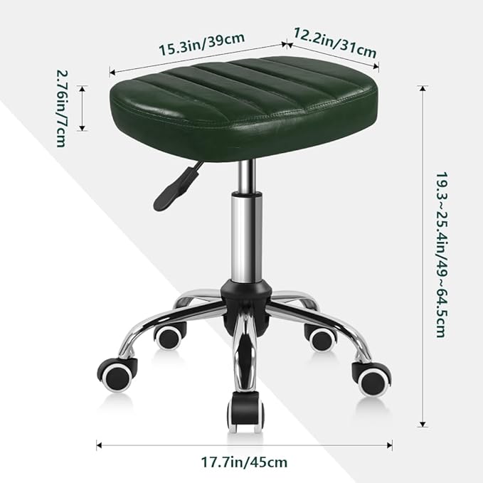 Minimalist Square Swivel Stool with Wheel for Work SPA Shop Massage Height-Adjustable and Cost-Effective Rolling Stool Chair (Green)