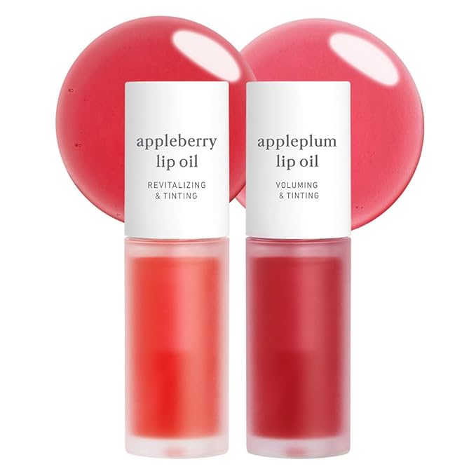 NOONI Korean Lip Oil Set - Appleberry & Appleplum | Long-Lasting, Moisturizing, Plumping, Revitalizing for Dry Lips, Waterproof, No Peel Off, Stocking Stuffers, lip plumper 0.12 FL Oz x 2ea