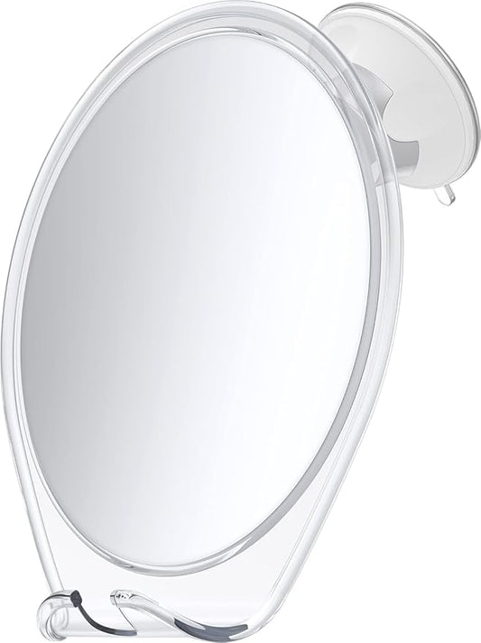 HONEYBULL Fogless Shower Mirror with Suction Mount & Swivel – Anti-Fog Acrylic Bathroom Mirror for Shaving – Built-in Razor Holder, Easy Install, Home Shower Accessory (White)