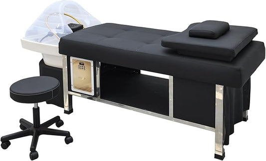 TATARTIST Head Spa Bed Head Care Shampoo Bed Head Spa Equipment Shampoo Backwash Unit with Cover Pillow Hair Salon Massage Table (Black)