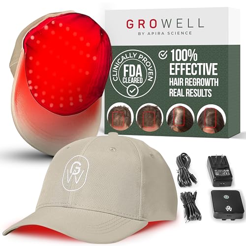 Red Light Therapy Hair Growth Cap – FDA Cleared Laser Treatment for Hair Regrowth and Reduced Shedding – LED & Laser Red Light Therapy Clinically Proven in Double-Blind Studies -Beige