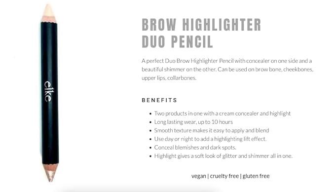 elke DUO BROW HIGHLIGHTER PENCIL (Cool | Blush - Champagne) soft shimmer sheen highlighter, concealer corrector