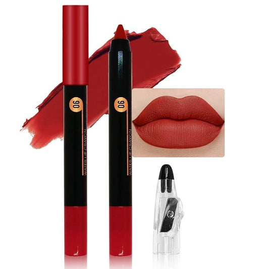 Classical Red Crayon Matte Lipstick Lip Liner Pencil, Moisture Smooth Lipstick Pencil, With pencil sharpener Sharpenable Lip Pencil, Ultimate Lip Crayon for Women Smudgeproof Waterproof 06#