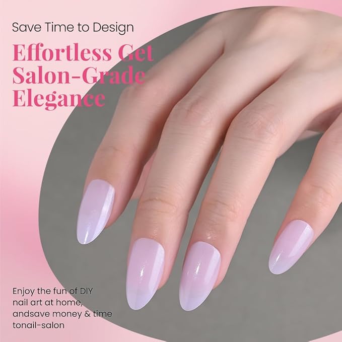 evpct Press on Nails Almond Short, Light Violet Glitter Shimmer Shiny Short Almond Fake Nails for Women Gift, Soft Gel Press Glue On Nails with Nail Glue, 30Pcs Reusable Acrylic Fake Nail Manicure Kit