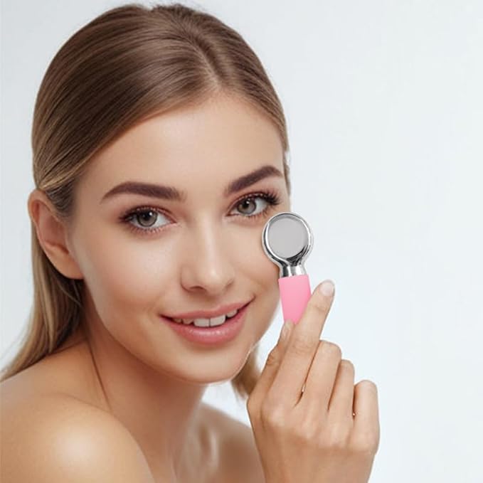 Betyura Ice Globes for Face & Eyes – Dual-Head Stainless Steel Facial Cryo Sticks with Silicone Grip, Cooling Globes to Reduce Puffiness Wrinkles - Pink