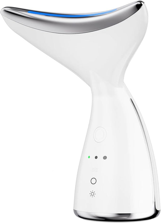 Face & Neck Massager | White LED Red-Light-Therapy-for-Face and Neck, Red Light Therapy Wand, 3 Color Led Massager for Skin Care