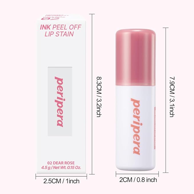 Peripera Ink Peel Off Lip Stain - Long Lasting, Transfer-Proof, Waterproof Korean Lip Tint with Color-Changing Peel-Off Formula (02 DEAR ROSE)