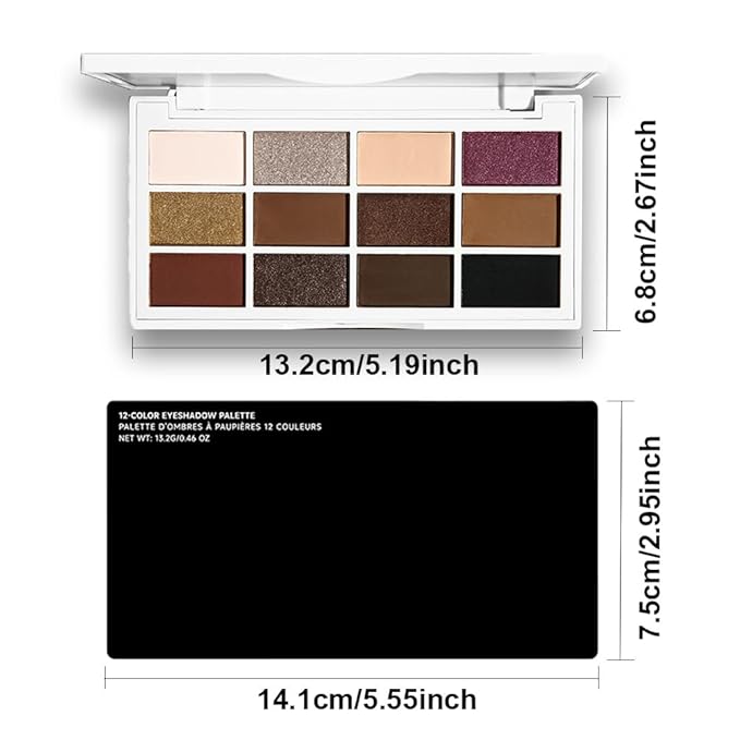 12 Colors Matte Shimmer Pressed Eye Shadow Palette - Beige Apricot Nude Brown Cocoa Black, Shimmer Plum Purple Bronze Gold Champagne, Blendable Long-Lasting,for Women Professional Makeup Looks