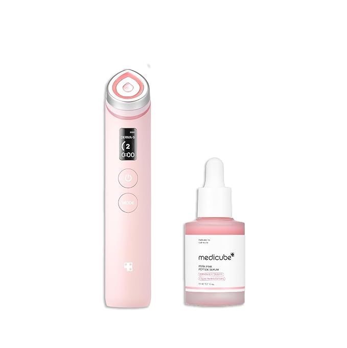 medicube Affordable Pink Routine Duo: Age-R Booster Pro Pink | 6-in-1 Real Glass Glow Beauty Massager and PDRN Peptide Serum