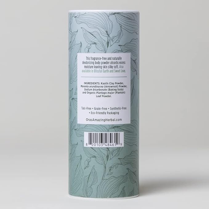 Ora's Amazing Herbal Fragrance Free Body Powder for Women and Men, Unscented Talc and Cornstarch Free Talcum Powder, Waxing, Natural Sugaring, Foot, Dry Shampoo, Made in USA, 2.5 oz