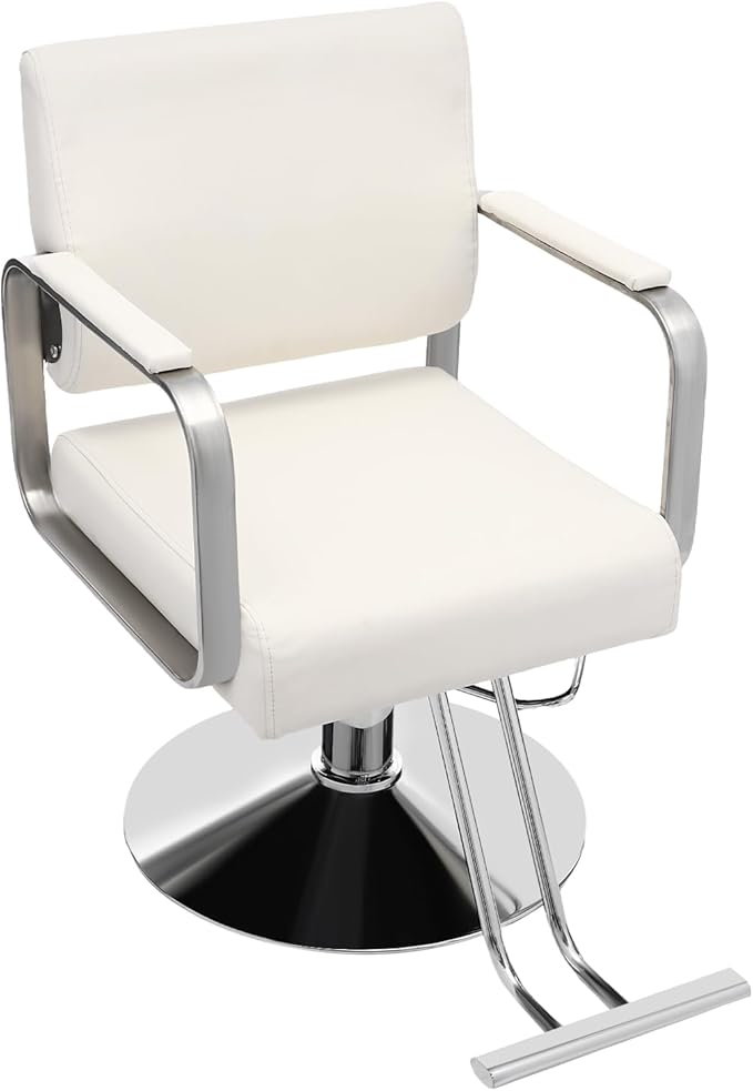 YIYIBYUS Salon Chair for Hair Stylist, 360° Swivel Barber Chair with Heavy Duty Hydraulic Pump, Spa Beauty Equipment for Hair Stylist Women Man, Max Load Weight 440 Lbs, Off-White