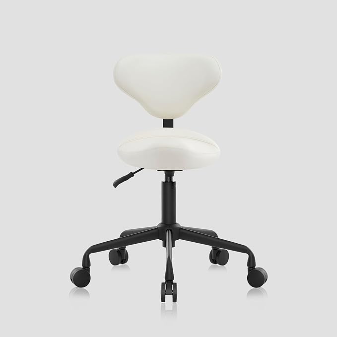 Ergonomic Saddle Seat Adjustable Pneumatic Hydraulic Drafting Swivel Rolling Stool Chair for Medical Hygienic SPA Massage Salon Home and Office - Hilo 508 (Vanilla, with Backrest)