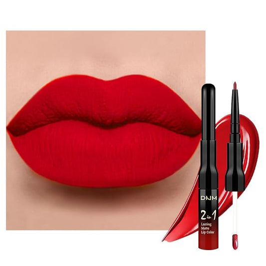 evpct 1Pcs Bright Fire Ruby Red Matte Lip Liner and Liquid Lipstick Stain Makeup Set for women, Red Long Lasting Smudge Proof Lipstick labiales matte mate larga duracion listip 24 hours originales,13#