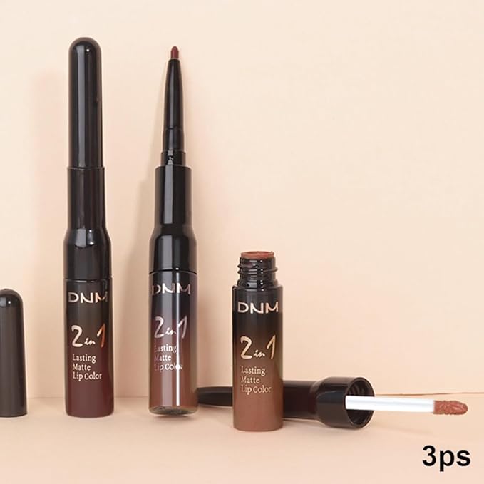 3Pcs 2 in 1 Chocolate Nude Brown True Nude Matte Lip Liner and Liquid Lipstick Stain Makeup Set for women, Long Lasting Smudge Proof Lip Tint Matte Finish Lip Gloss for All-Day Color Hold Set33