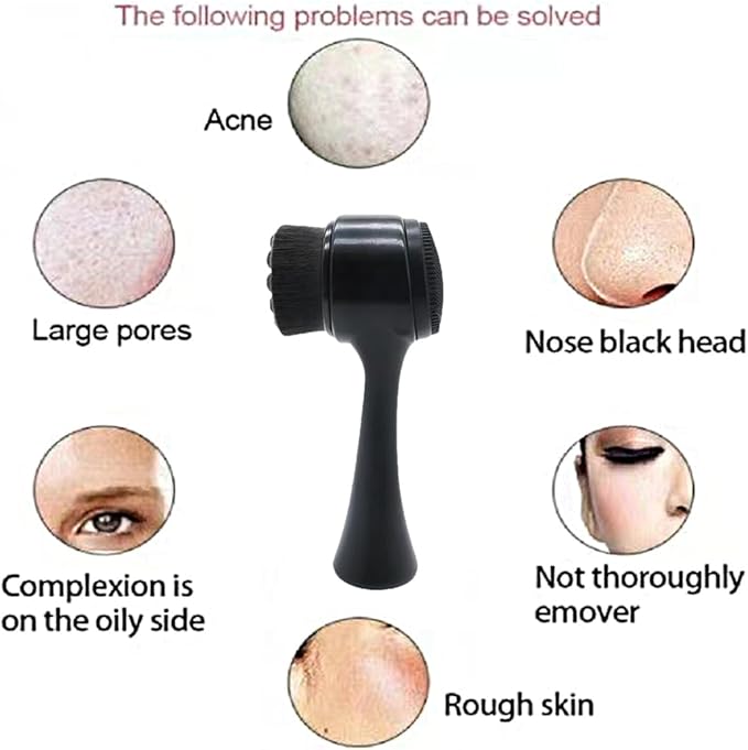 Facial Cleansing Brush 2 in 1Double-Sided Facial Cleaning Brush with Soft Bristles for Deep Pore Exfoliation, Wash Makeup, Massaging (Black)