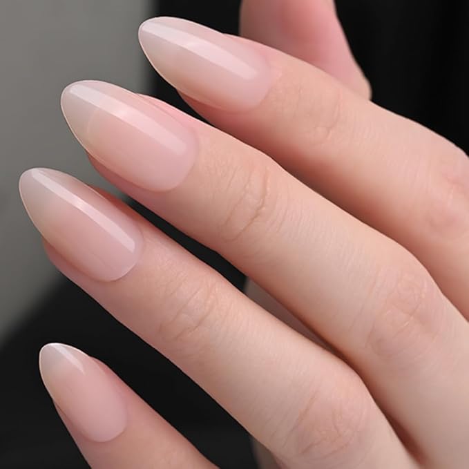Light Natural Nude Press on Nails Almond Short, Glossy Short Almond Fake Nails Kit for Women, Soft Gel Press On Nail with Nail Glue, 15 Sizes 30Pcs Reusable Stick on Acrylic Fake Nail Manicure Set