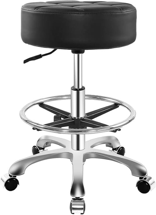Rolling Stool for Shop Work Medical Tattoo Salon Lash,Heavy Duty Esthetician Hydraulic Chair Stool with Wheels (Black,with Foot Rest)