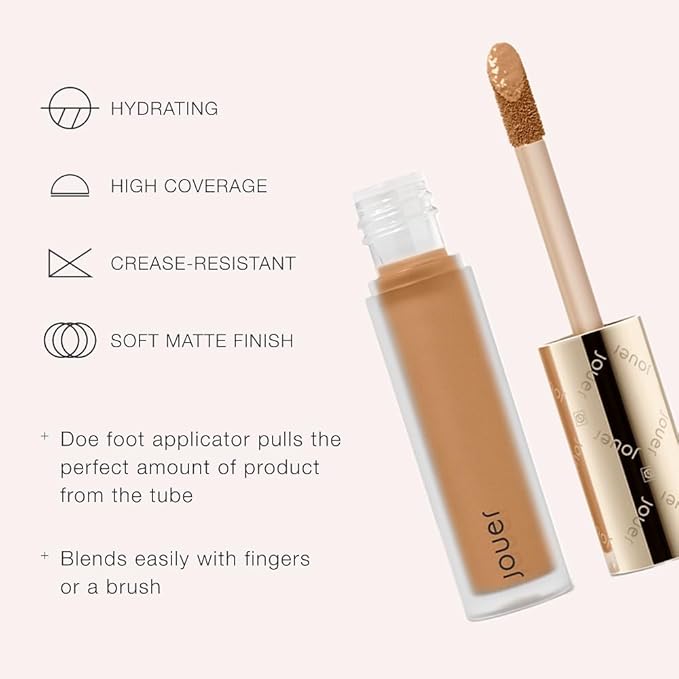 Jouer Essential High Coverage Liquid Concealer - Brightening Concealer - Color Corrector for Under Eye Dark Circles, Spot Coverage, and Eye Primer - Soft Matte Finish, Custard