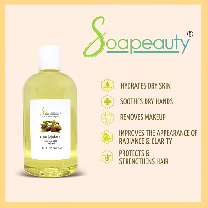 Soapeauty Clear Jojoba Oil | 100% Pure & Natural | Refined, Cold Pressed, Hexane Free | Moisturizing Oil for Skin, Face, Hair & Nails | 8 fl oz