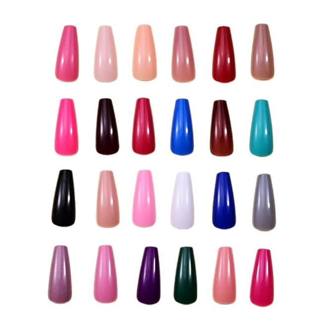 Long Coffin Press on Nails Solid Color Fake Nails Full Cover False Nails Glossy Acrylic Glue on Nails Reusable Artificial Nail Stick on Nail for Women Manicure 12Color - 576Pcs