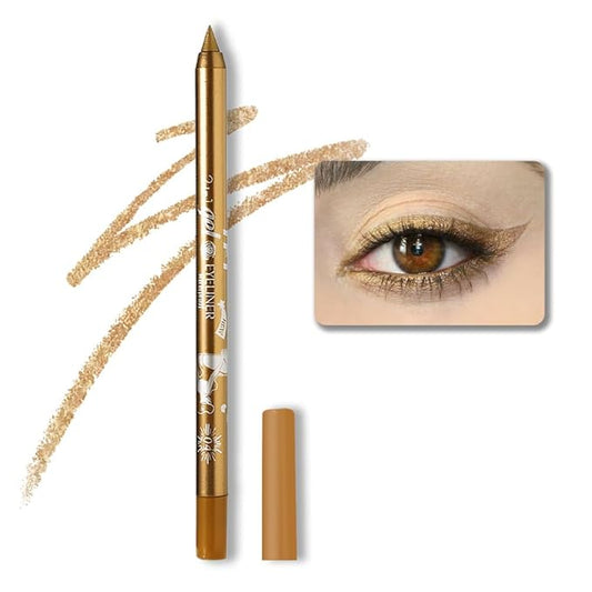 evpct 1Pcs Gold Color Gel Glitter Eyeliner Pencils Set for Women Waterline Waterproof Smudge Proof lapiz de ojos delineador de ojos contra el agua Eye Liner Makeup,04# Gold