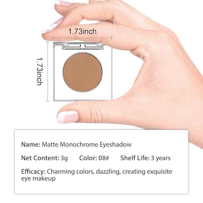 Monochrome Pressed Eyeshadow, Waterproof Neutral Powde Mini Eyeshadow, sombras para ojos, Talc, Paraben & Cruelty Free (H08#Matte Brown)