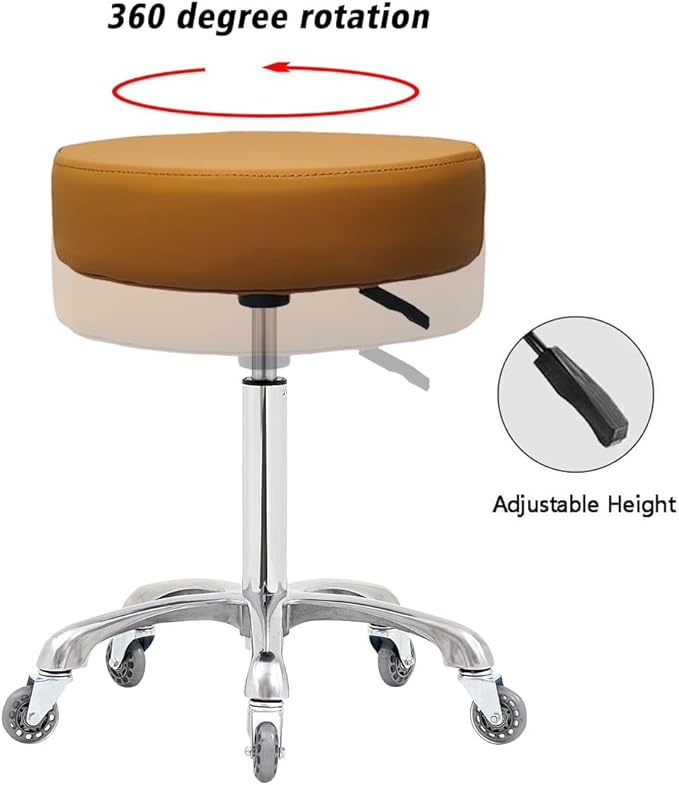 Rolling Stool with Wheels, Heavy Duty 400 lbs Stool for Shop Guitar Lab Tattoo Workbench Medical, Adjustable Swivel Chair (Camel)