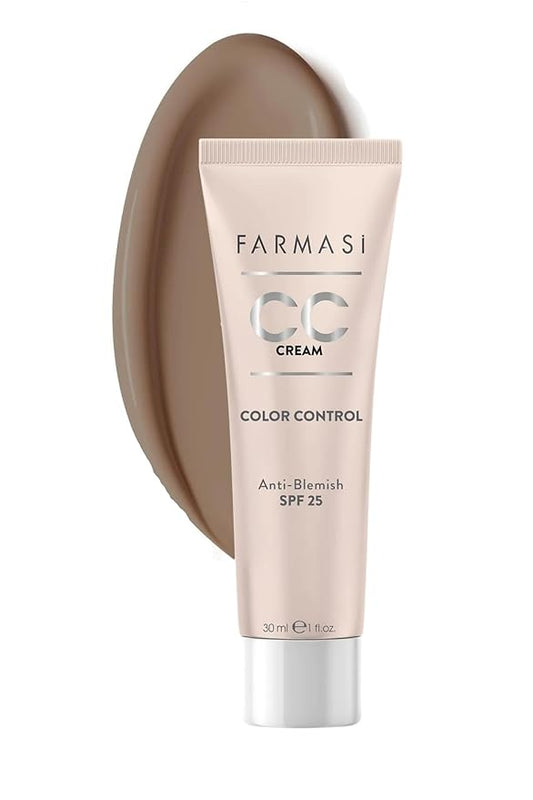 FARMASi CC Color Control Cream, Natural and Flawless Finish, Enriched Formula with Multimineral & Spf 25+, All-Day Hold, All Skin Types, 1 fl. oz, 06 Deep