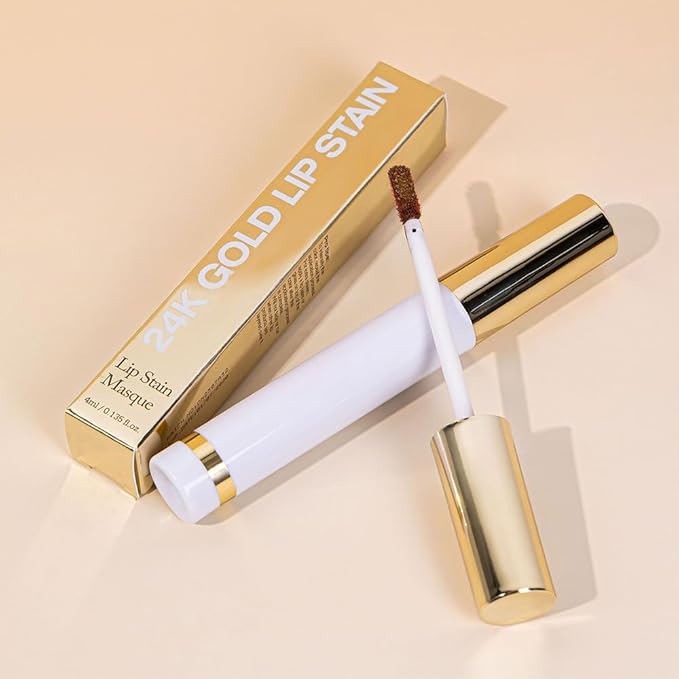 2025 New 24K Gold Liquid Lip Gloss Peel Off Lip Stain Tattoo with Tweezer, Light Brown Lips Stain Peel Off Masque, Long Lasting Waterproof Lip Tint Stain, Transfer-proof for All Skin Types 01#