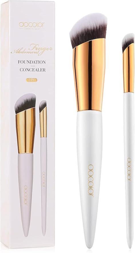 docolor Concealer Brush and Foundation Brush for Liquid Makeup, 2PCS Angled Kabuki Blending Makeup Brush Perfect for Liquid Cream Powder Blending,Stippling,Highlighter and Nose Contour