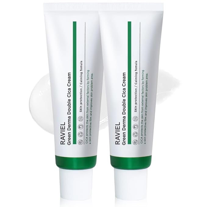 RAVIEL Green Derma Double Cica Cream | Redness relief for face | Calming & Soothing Skin barrier moisturizer for Sensitive Skin | Korean skin care (1.69 fl oz, Pack of 2)
