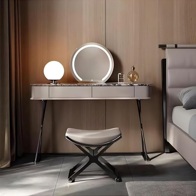 Luxury Modern Vanity Stool with Gold X-Frame Metal Legs, Cream Leather Ottoman Bench Seat for Bathroom, Living Room, Makeup, 17.72 x 14.96 inches (Black)