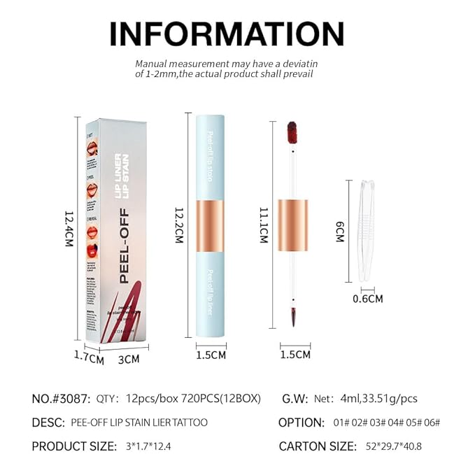 2-In-1 Peel Off Lip Stain Matte Finish Lip Liner Tattoo Peel-off Lip Tint, Long Lasting All Day Lip Masque Waterproof Smudge-proof Transfer-proof Peel Off Lip Makeup, 1#cinnamon