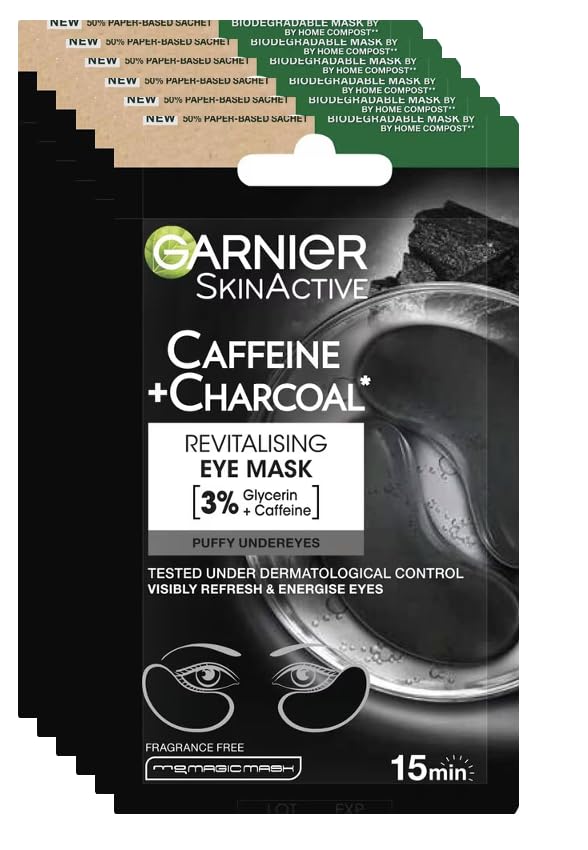 Garnier Charcoal Caffeine Depuffing Anti-Eye Bags Sheet Eye Mask (6 COUNT)