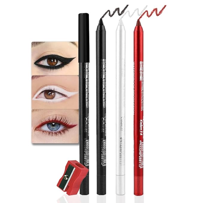 evpct 3Pcs Black & Red & White Gel Glitter Matte Metallic Eyeliner Pencils Set for Women Waterproof Smudge Proof lapiz de ojos delineador de ojos contra el agua Eye Liner Makeup 01 14 22