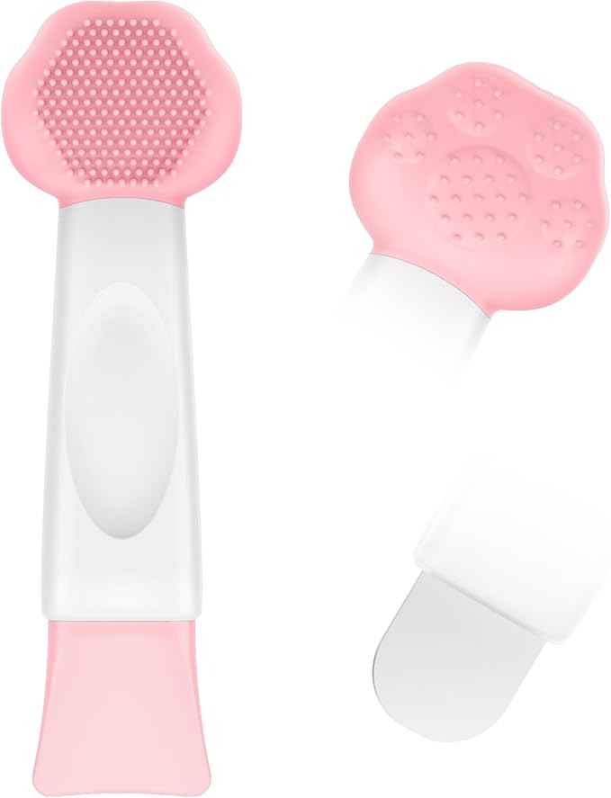 Silicone Face Scrubber, 3 in 1 Pore Brush Skin Scrubber Face Spatula with Face Mask Applicator Tool, Pore Cleaner, Blackhead Remover, Makeup Removal, Mud Mask, Body Lotion (Pink)