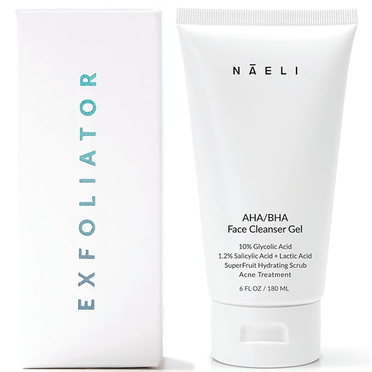 NAELI AHA/BHA Exfoliating Face Wash - 10% Glycolic Acid & Salicylic Acid Cleanser, Anti Aging Acne & Wrinkle Reducing Facial Exfoliant, Pore Minimizer & Brightening Gel, 6 oz