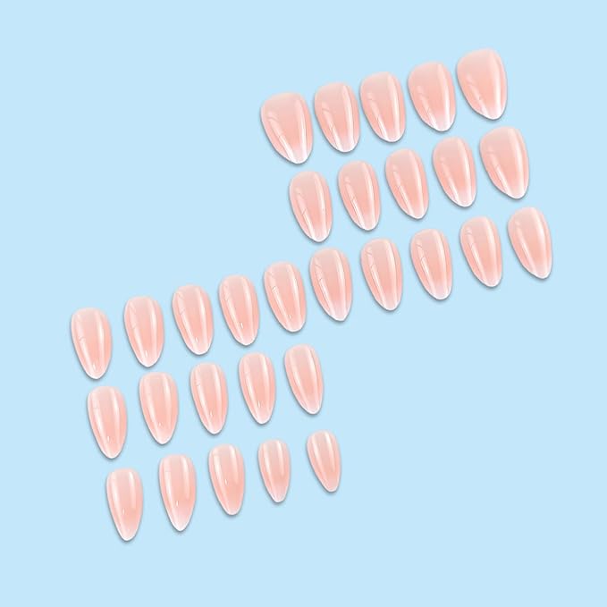 30Pcs Almond Press on Nails Short Length Pink White Gradient Fake Nails with Designs Reusable Nude False Nails Glue on Nails French Acrylic Nails Glossy Full Cover Stick on Nails for Women Nail Supply