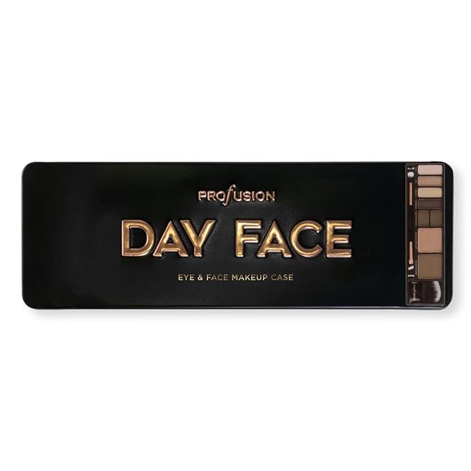 Profusion Cosmetics Day Face Pro Makeup Case - 8 Shades Palette with Brushes for Perfect Daytime Looks