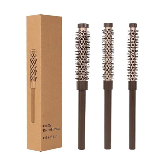 3 Pcs Small Round Brush Set for Blow Drying, 0.78/0.70/0.59 Inch Blowout Roller Hairbrush with Soft Nylon Bristles for Volume, Styling, Bangs, Roots, Curling, Short, Wavy, Thin Hair on Men & Women