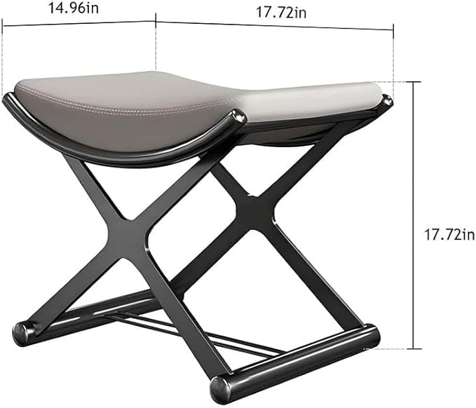 Luxury Modern Vanity Stool with Gold X-Frame Metal Legs, Cream Leather Ottoman Bench Seat for Bathroom, Living Room, Makeup, 17.72 x 14.96 inches (Black)
