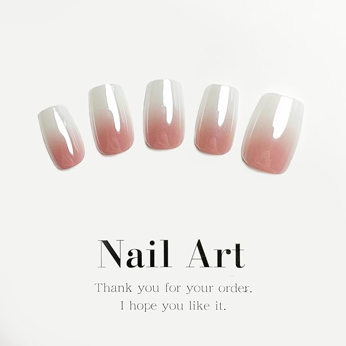 Ombre Square Press on Nails Short Fake Nails Chrome Acrylic Nails Glossy Gradation False Nails Gel Glue on Nails Stick on Nails for Women Girls Manicure 24 Pcs