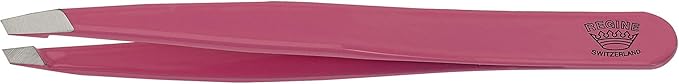 Slant Tweezer - Handmade in Switzerland - Professional Eyebrow & Facial Hair Remover - Etched Interior Grabs Hair from The Root - Perfectly Aligned Tips - Stainless Steel, Pink