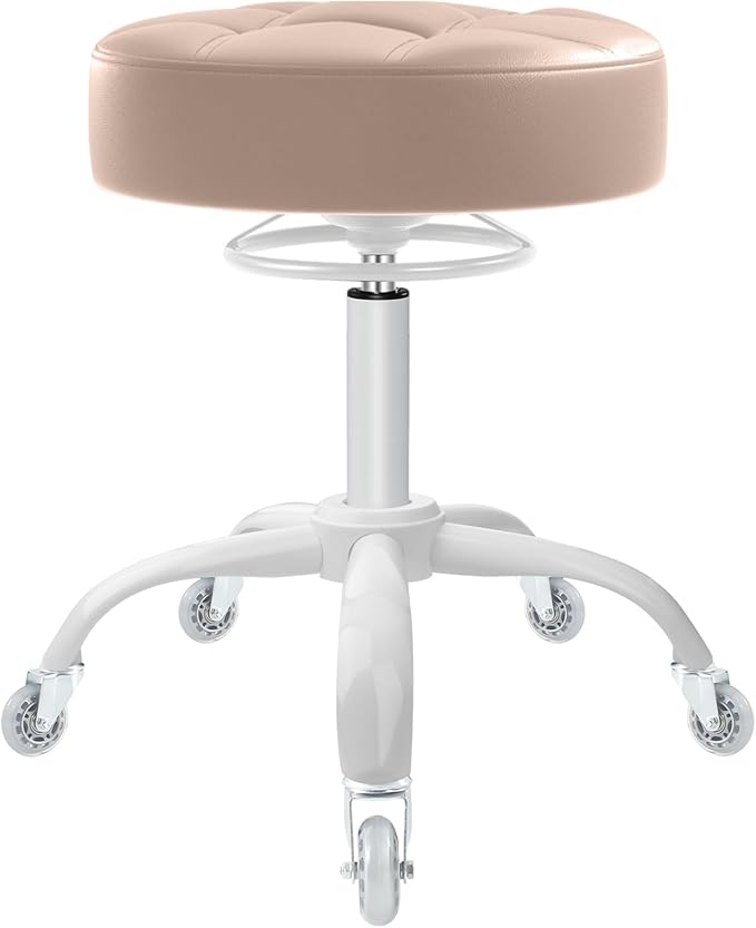 Rolling Stool Heavy Duty 400lb: Super Soft Seat Cushion,360° Swive,Height Adjustability,No Squeaky Noises,No Tip Over,New Upgraded stool Salon Stool Chair, Tattoo Facial Massage Spa Medical(Beige)