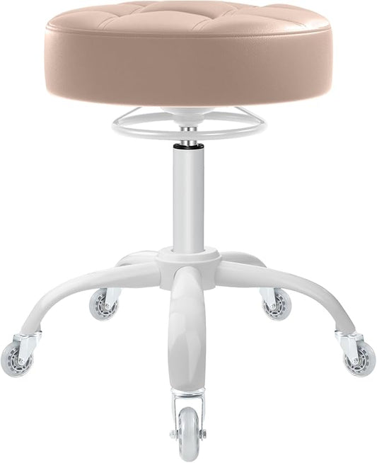Rolling Stool Heavy Duty 400lb: Super Soft Seat Cushion,360° Swive,Height Adjustability,No Squeaky Noises,No Tip Over,New Upgraded stool Salon Stool Chair, Tattoo Facial Massage Spa Medical(Beige)